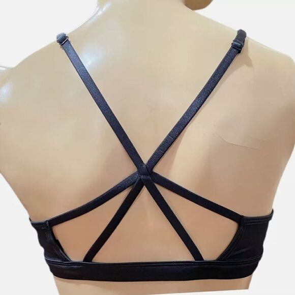 Victorias Secret Wet Look Sexy Strappy Unlined Laser cut Sport Bra light support - Picture 3 of 3